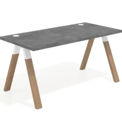 Mesa de oficina UvePro fondo 80cm, estructura blanca con patas de madera