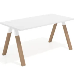 Mesa de oficina UvePro fondo 80cm, estructura blanca con patas de madera
