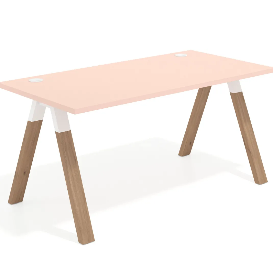 Mesa de oficina UvePro fondo 80cm, estructura blanca con patas de madera
