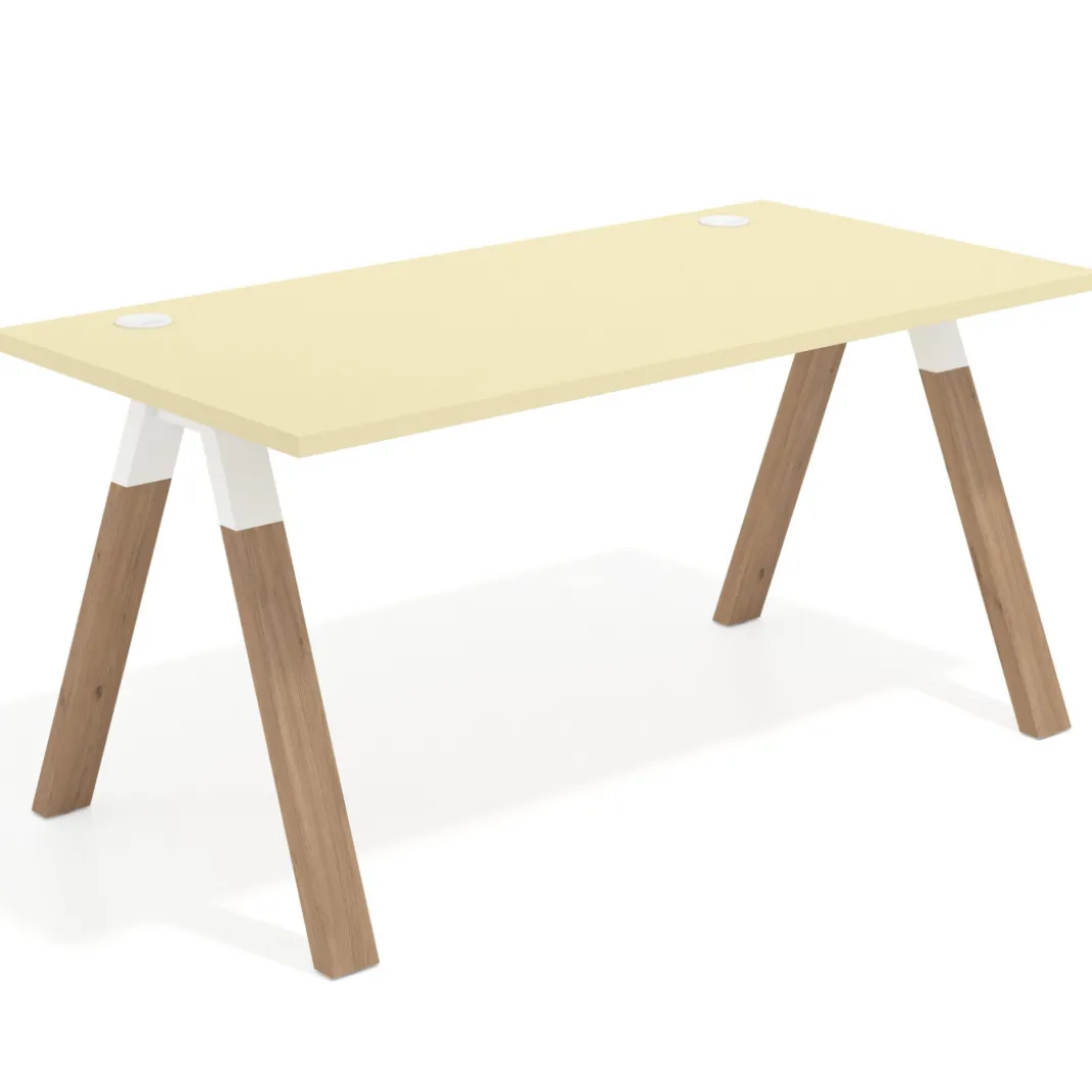 Mesa de oficina UvePro fondo 80cm, estructura blanca con patas de madera
