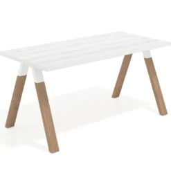 Mesa de oficina UvePro fondo 80cm, estructura blanca con patas de madera