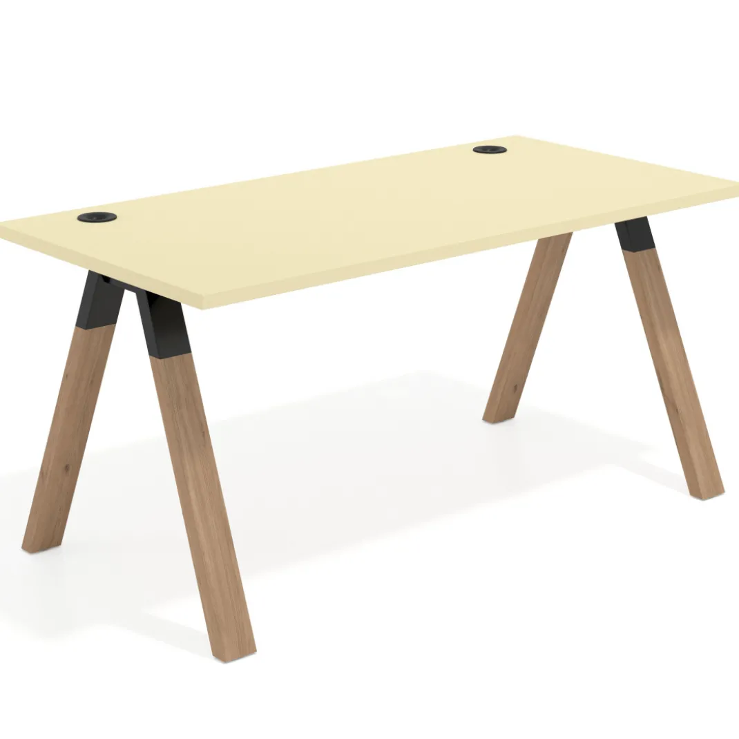 Mesa de oficina UvePro fondo 80cm, estructura negra con patas de madera