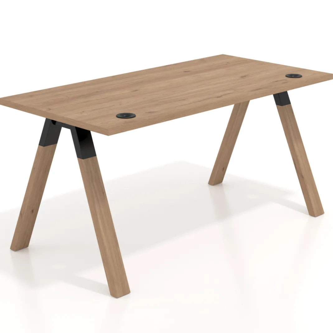Mesa de oficina UvePro fondo 80cm, estructura negra con patas de madera