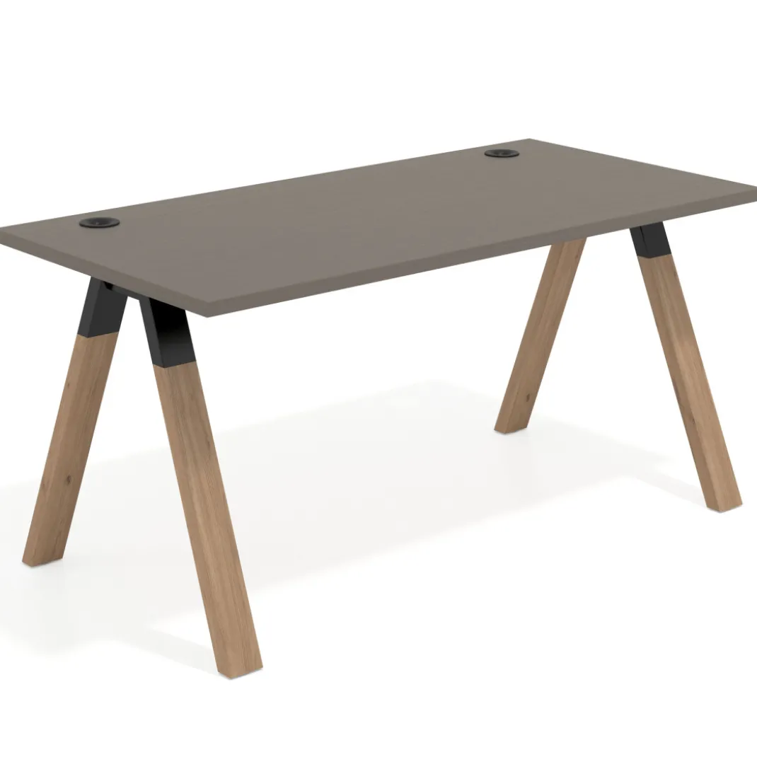 Mesa de oficina UvePro fondo 80cm, estructura negra con patas de madera