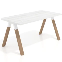 Mesa de oficina UvePro, sobre ergonómico 80cm, estructura blanca con patas de madera
