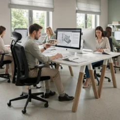 Mesa de oficina UvePro, sobre ergonómico 80cm, estructura blanca con patas de madera