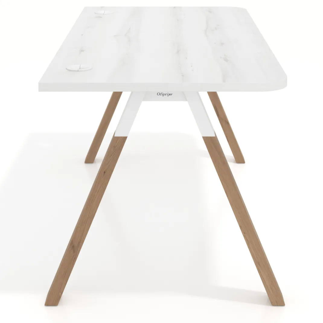 Mesa de oficina UvePro, sobre ergonómico 80cm, estructura blanca con patas de madera