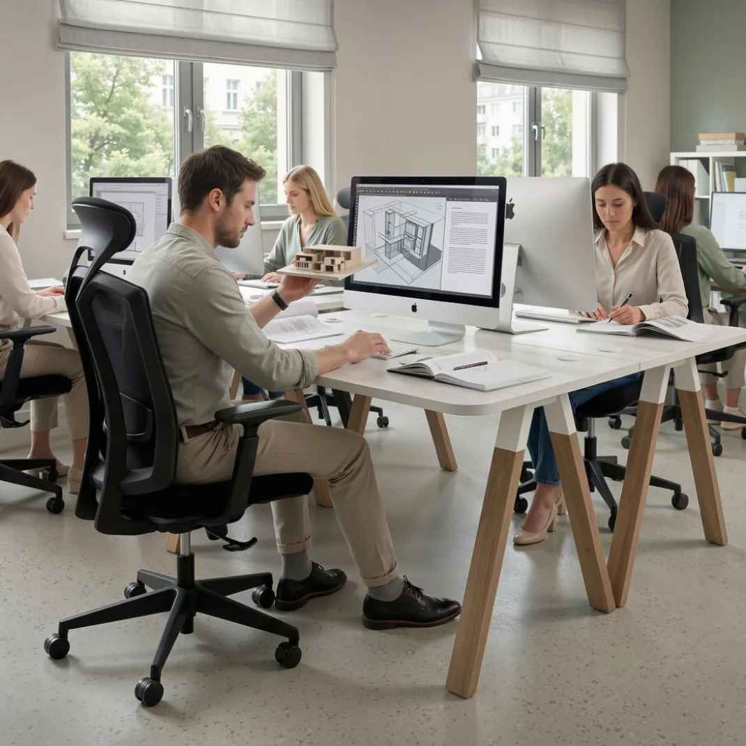 Mesa de oficina UvePro, sobre ergonómico 80cm, estructura blanca con patas de madera