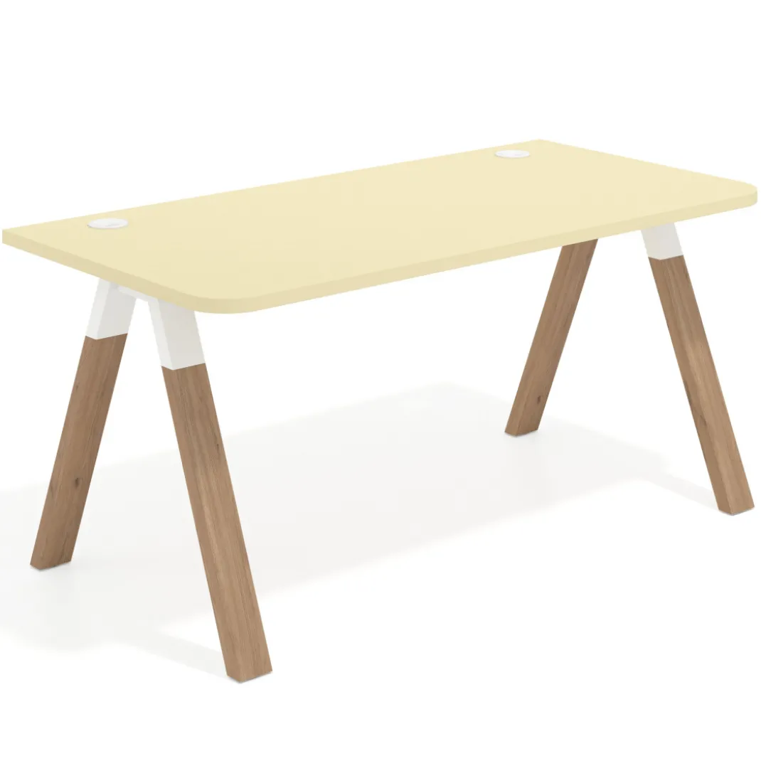 Mesa de oficina UvePro, sobre ergonómico 80cm, estructura blanca con patas de madera