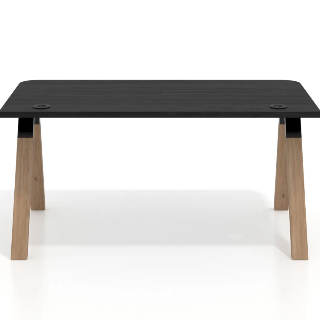 Mesa de oficina UvePro, sobre ergonómico 80cm, estructura negra con patas de madera