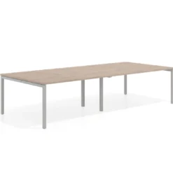 Mesa de reuniones doble Kube, encimera continua, fondo 142 cm, estructura aluminio
