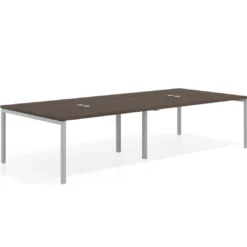 Mesa de reuniones doble Kube, encimera continua, fondo 142 cm, estructura aluminio