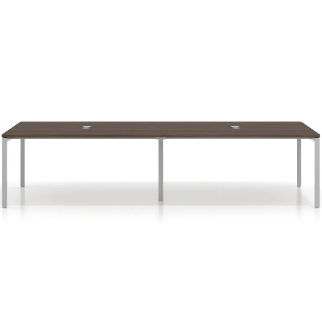 Mesa de reuniones doble Kube, encimera continua, fondo 142 cm, estructura aluminio