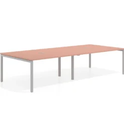 Mesa de reuniones doble Kube, encimera continua, fondo 142 cm, estructura aluminio