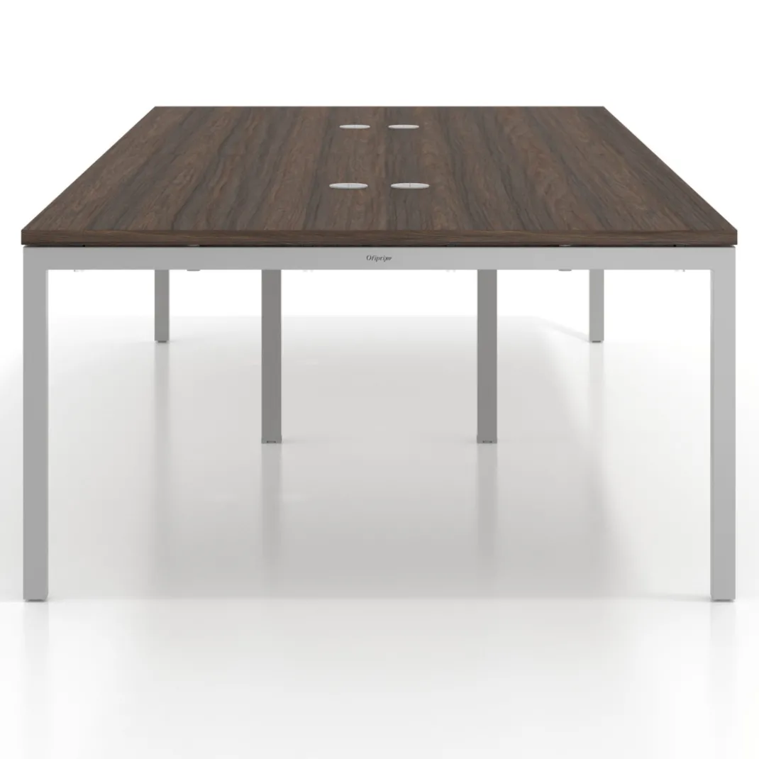 Mesa de reuniones doble Kube, encimera continua, fondo 142 cm, estructura aluminio