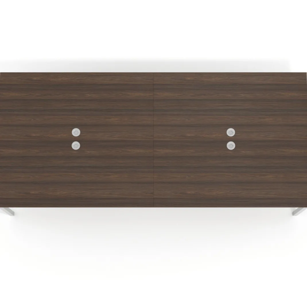 Mesa de reuniones doble Kube, encimera continua, fondo 142 cm, estructura aluminio