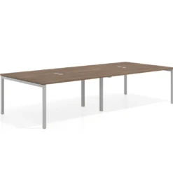 Mesa de reuniones doble Kube, encimera continua, fondo 142 cm, estructura aluminio