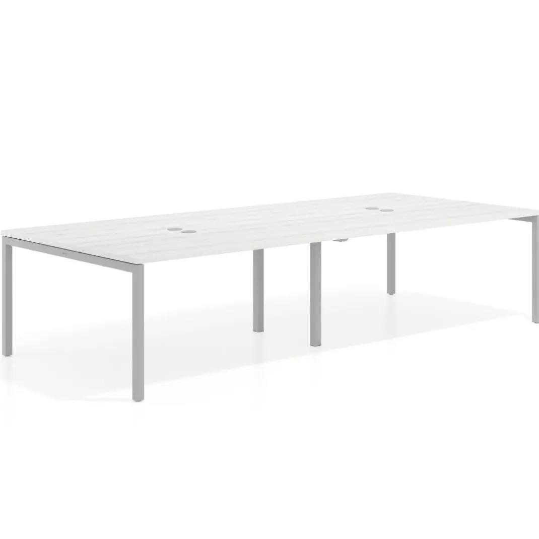 Mesa de reuniones doble Kube, encimera continua, fondo 142 cm, estructura aluminio