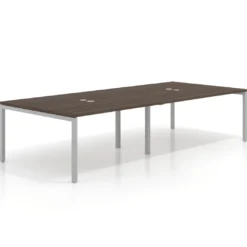 Mesa de reuniones doble Kube, encimera continua, fondo 142 cm, estructura aluminio