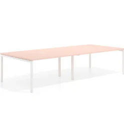 Mesa de reuniones doble Kube, encimera continua, fondo 142 cm, estructura blanca