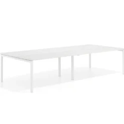 Mesa de reuniones doble Kube, encimera continua, fondo 142 cm, estructura blanca