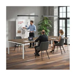 Mesa de reuniones doble Kube, encimera continua, fondo 142 cm, estructura blanca
