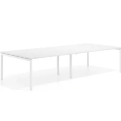 Mesa de reuniones doble Kube, encimera continua, fondo 142 cm, estructura blanca