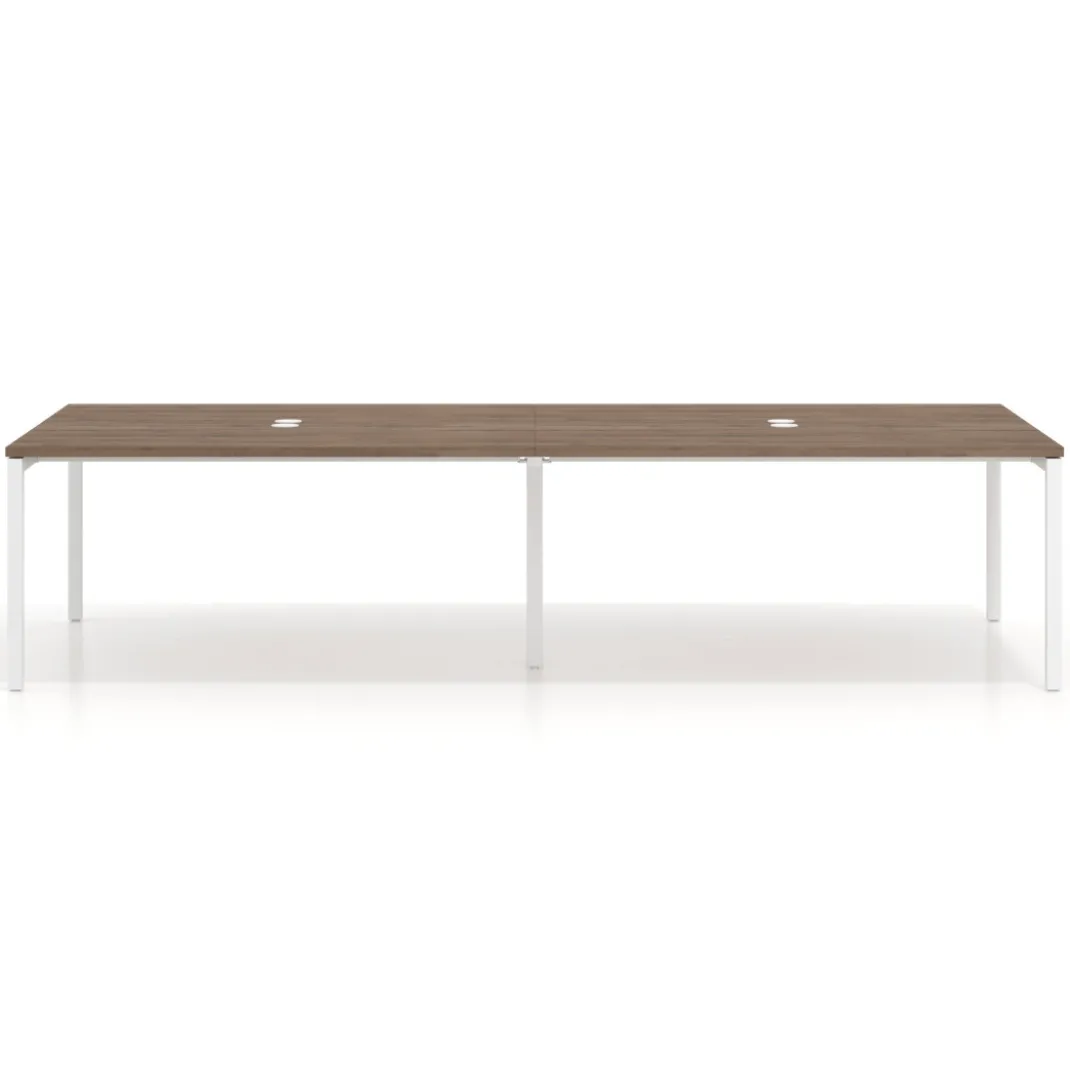 Mesa de reuniones doble Kube, encimera continua, fondo 142 cm, estructura blanca
