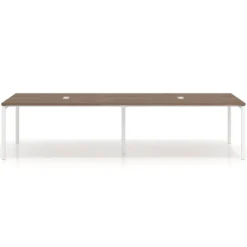 Mesa de reuniones doble Kube, encimera continua, fondo 142 cm, estructura blanca