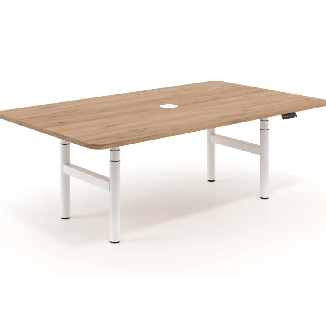 Mesa de Reuniones Elevable Erghos Core estructura blanca canto curvo