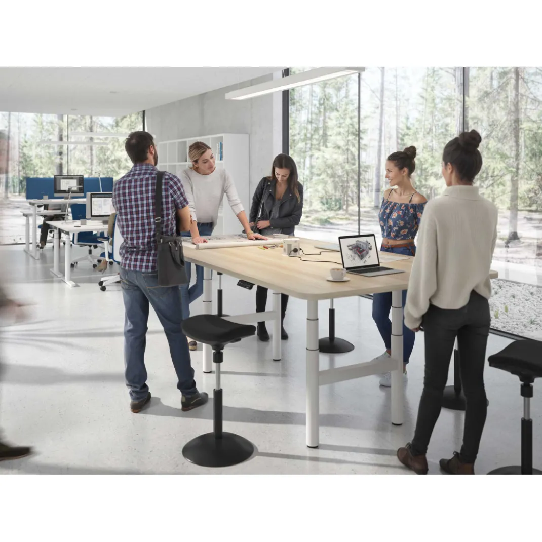 Mesa de Reuniones Elevable Erghos Core estructura blanca canto curvo