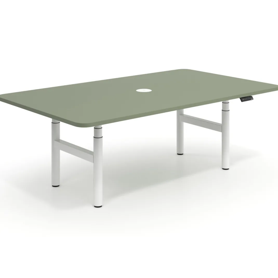 Mesa de Reuniones Elevable Erghos Core estructura blanca canto curvo