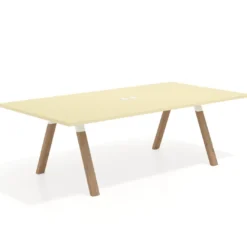 Mesa de reuniones rectangular UvePro fondo 126, patas interior, estructura blanca/madera