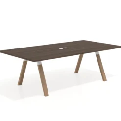 Mesa de reuniones rectangular UvePro fondo 126, patas interior, estructura blanca/madera