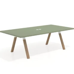 Mesa de reuniones rectangular UvePro fondo 126, patas interior, estructura blanca/madera