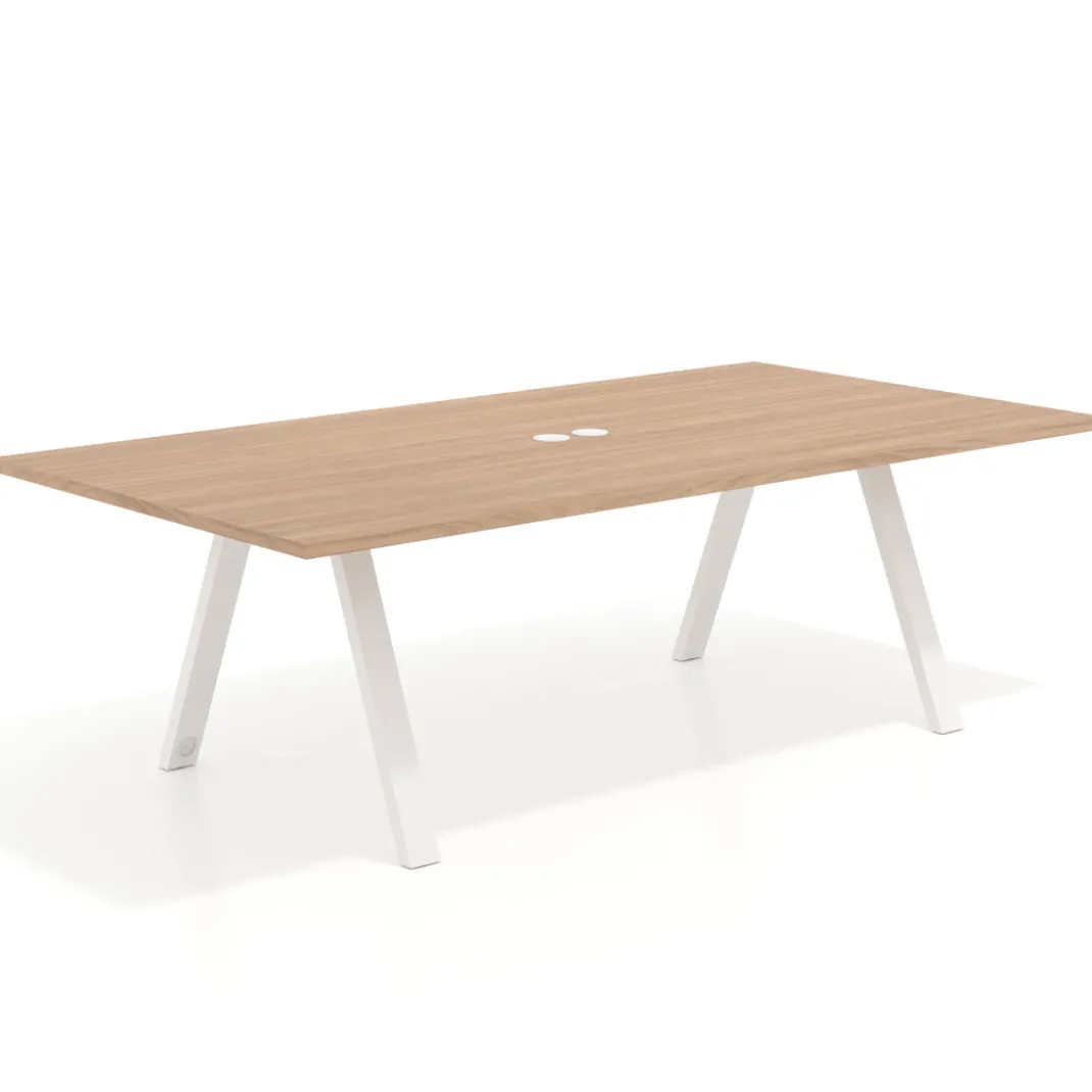 Mesa de reuniones rectangular UvePro fondo 126, patas interior, estructura blanca
