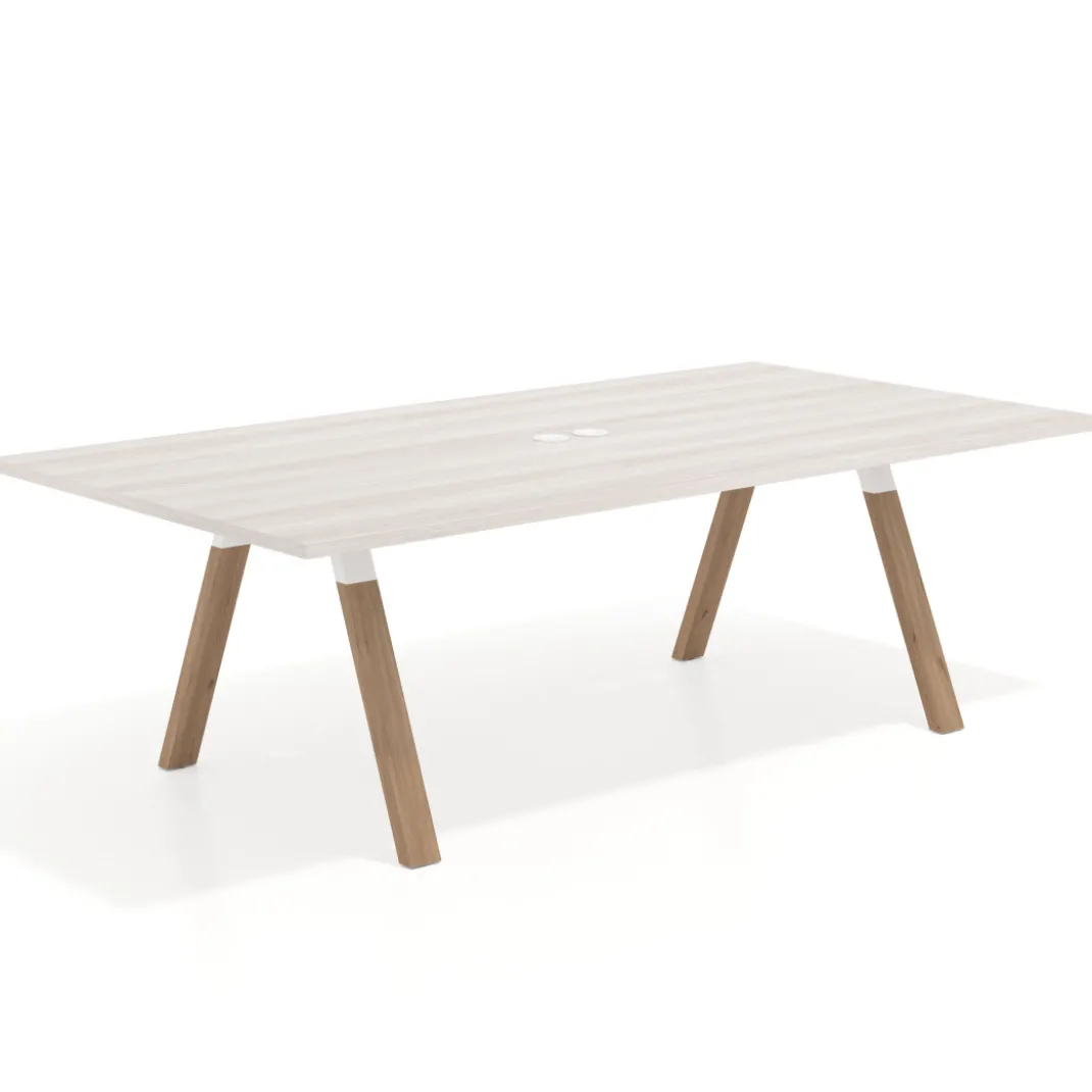 Mesa de reuniones rectangular UvePro fondo 126, patas interior, estructura blanca/madera