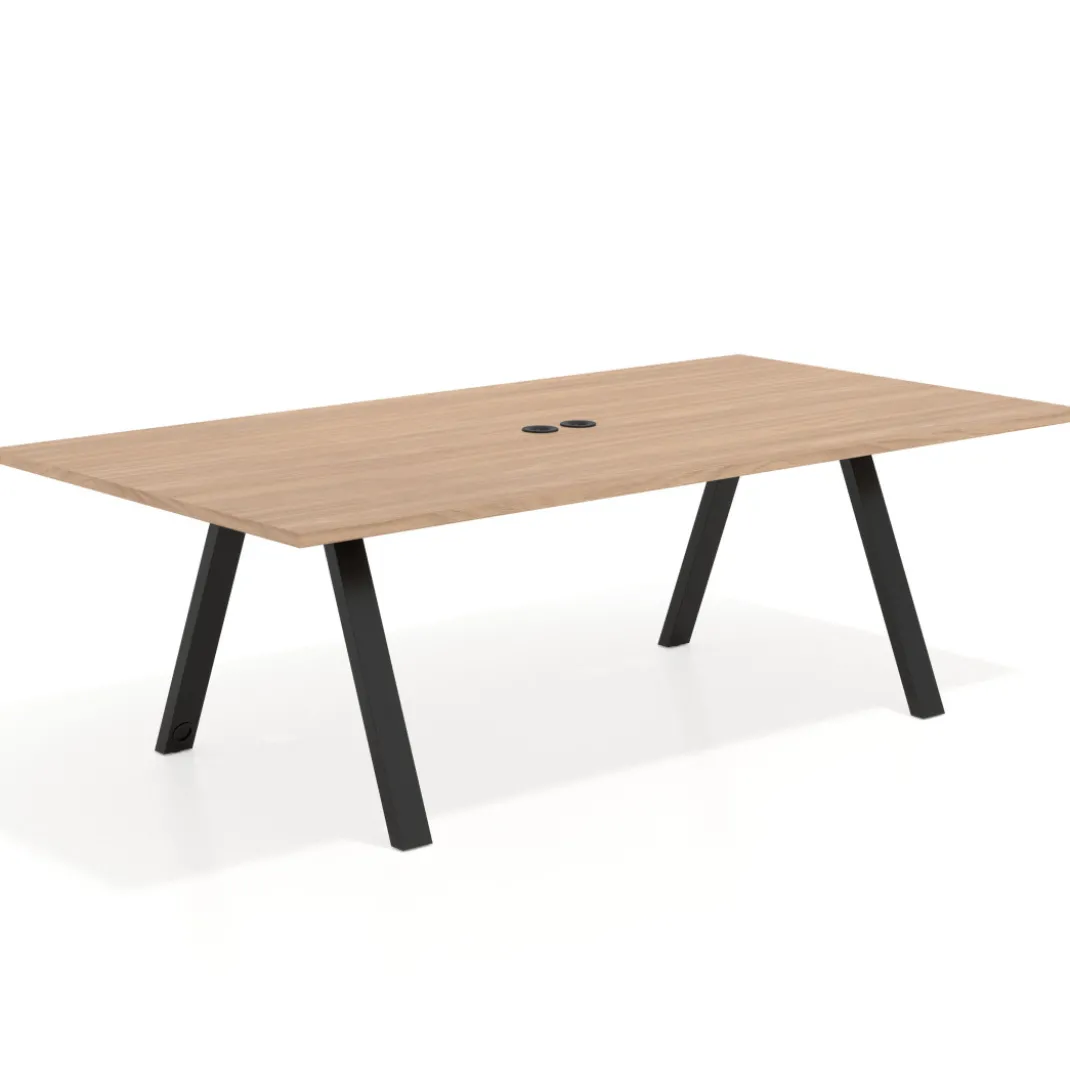 Mesa de reuniones rectangular UvePro fondo 126, patas interior, estructura negra