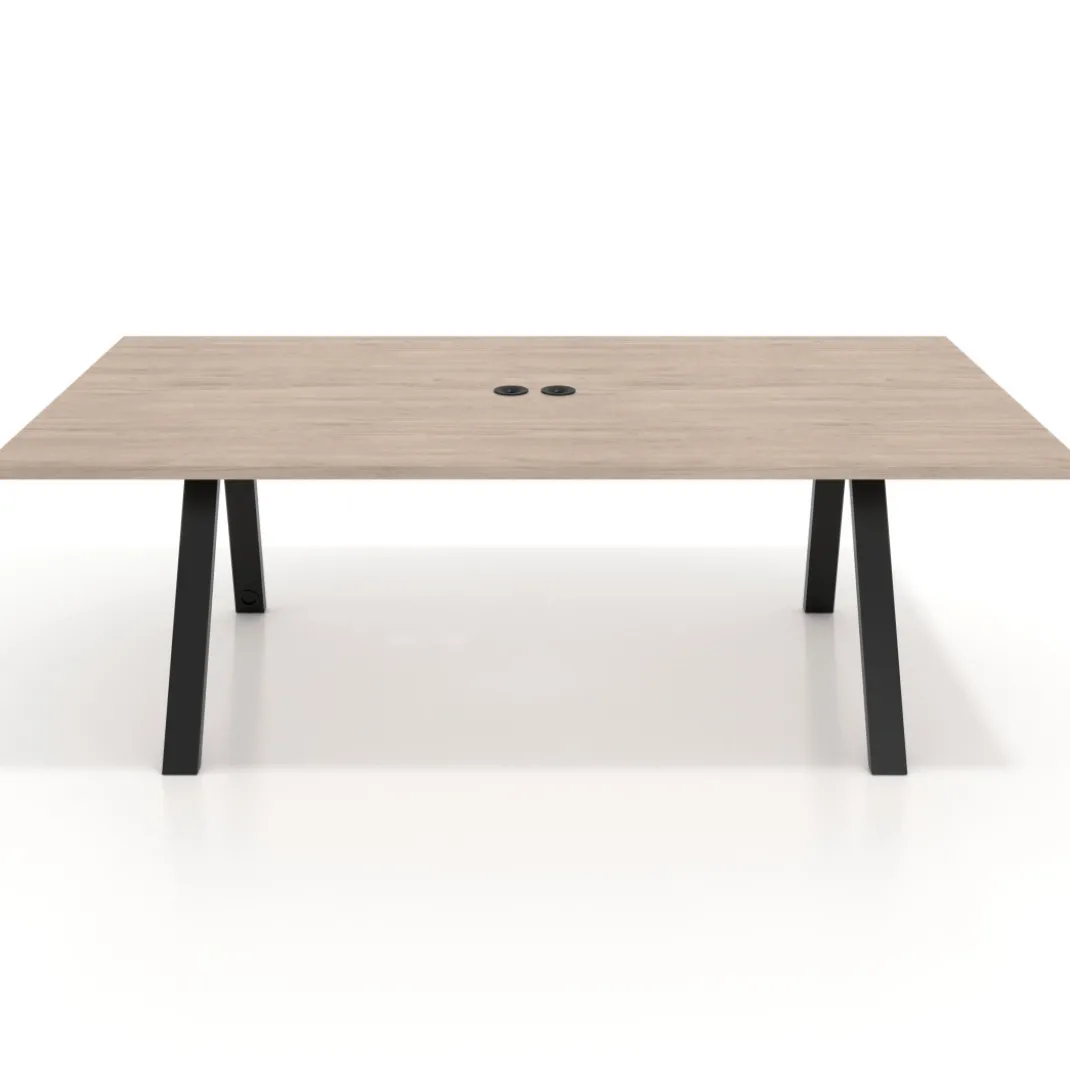 Mesa de reuniones rectangular UvePro fondo 126, patas interior, estructura negra