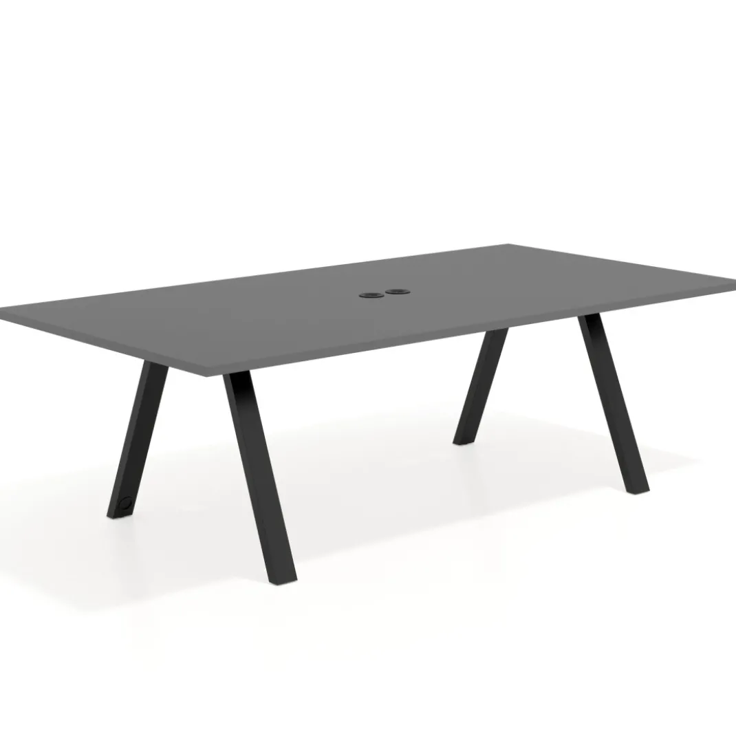Mesa de reuniones rectangular UvePro fondo 126, patas interior, estructura negra