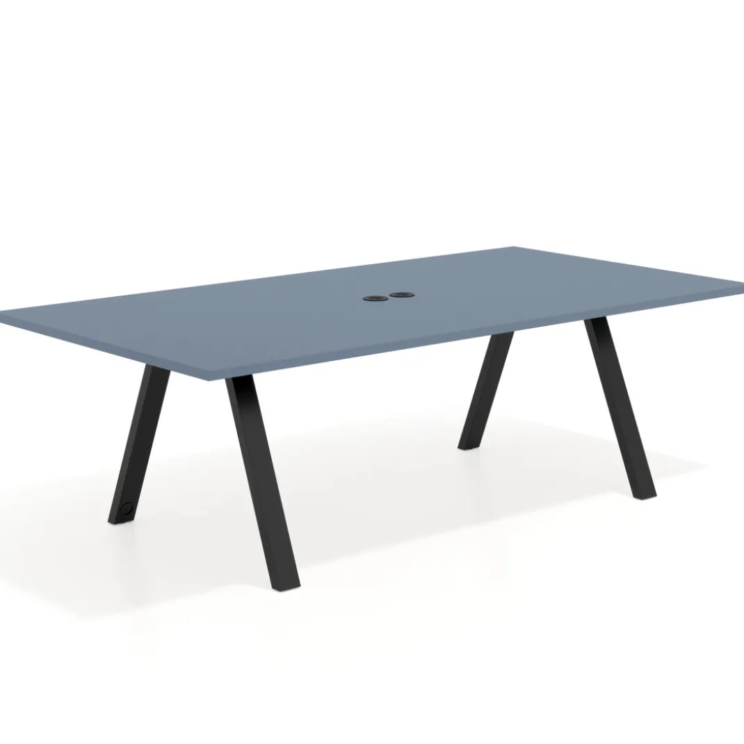 Mesa de reuniones rectangular UvePro fondo 126, patas interior, estructura negra