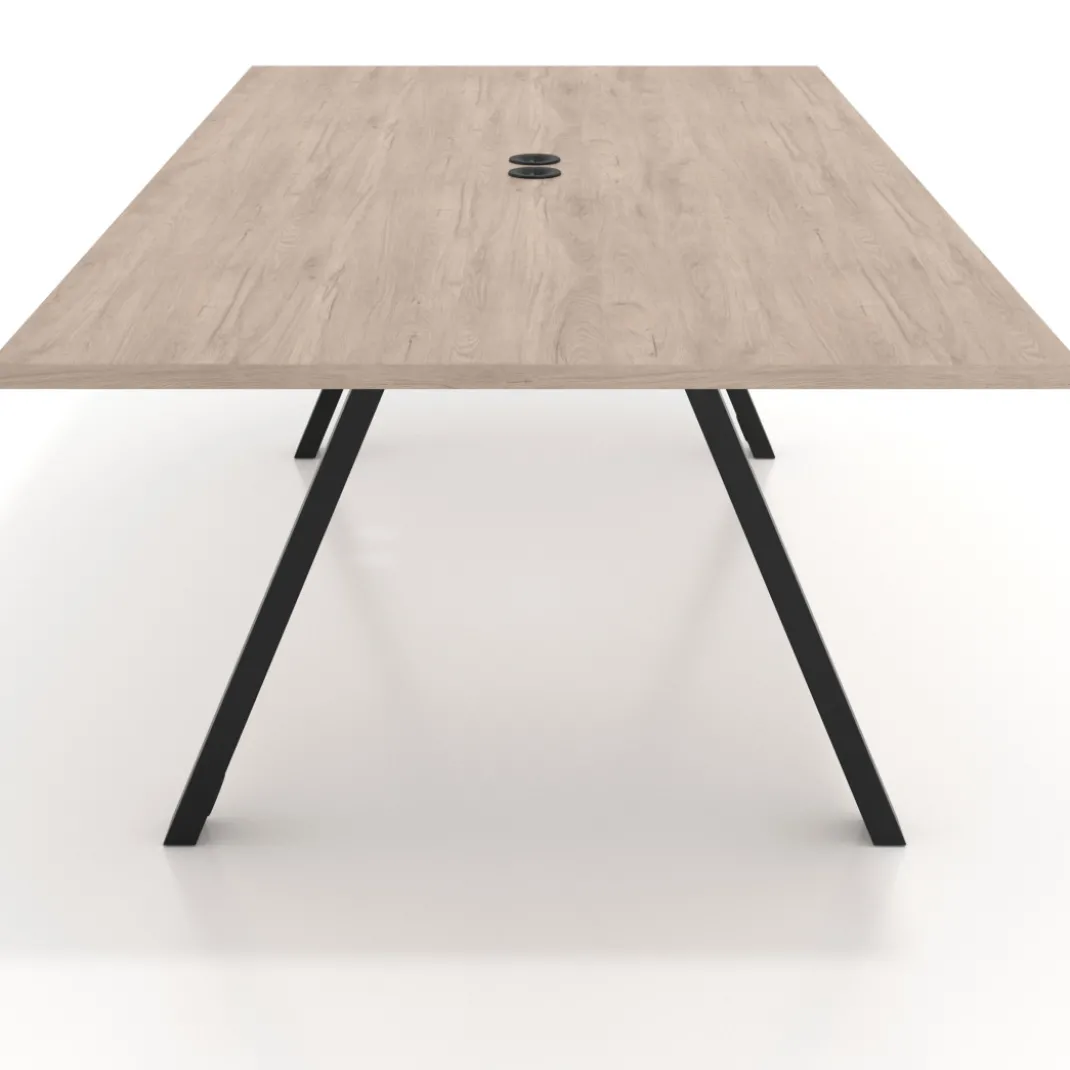 Mesa de reuniones rectangular UvePro fondo 126, patas interior, estructura negra