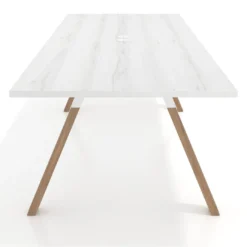 Mesa de reuniones rectangular UvePro fondo 100cm, estructura blanca, patas de madera