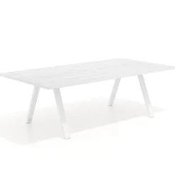 Mesa de reuniones rectangular UvePro fondo 126, patas interior, estructura blanca