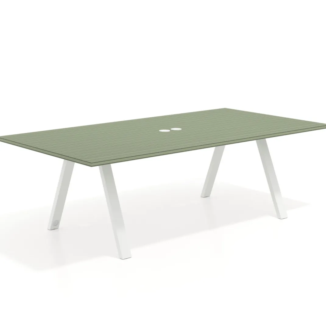Mesa de reuniones rectangular UvePro fondo 126, patas interior, estructura blanca