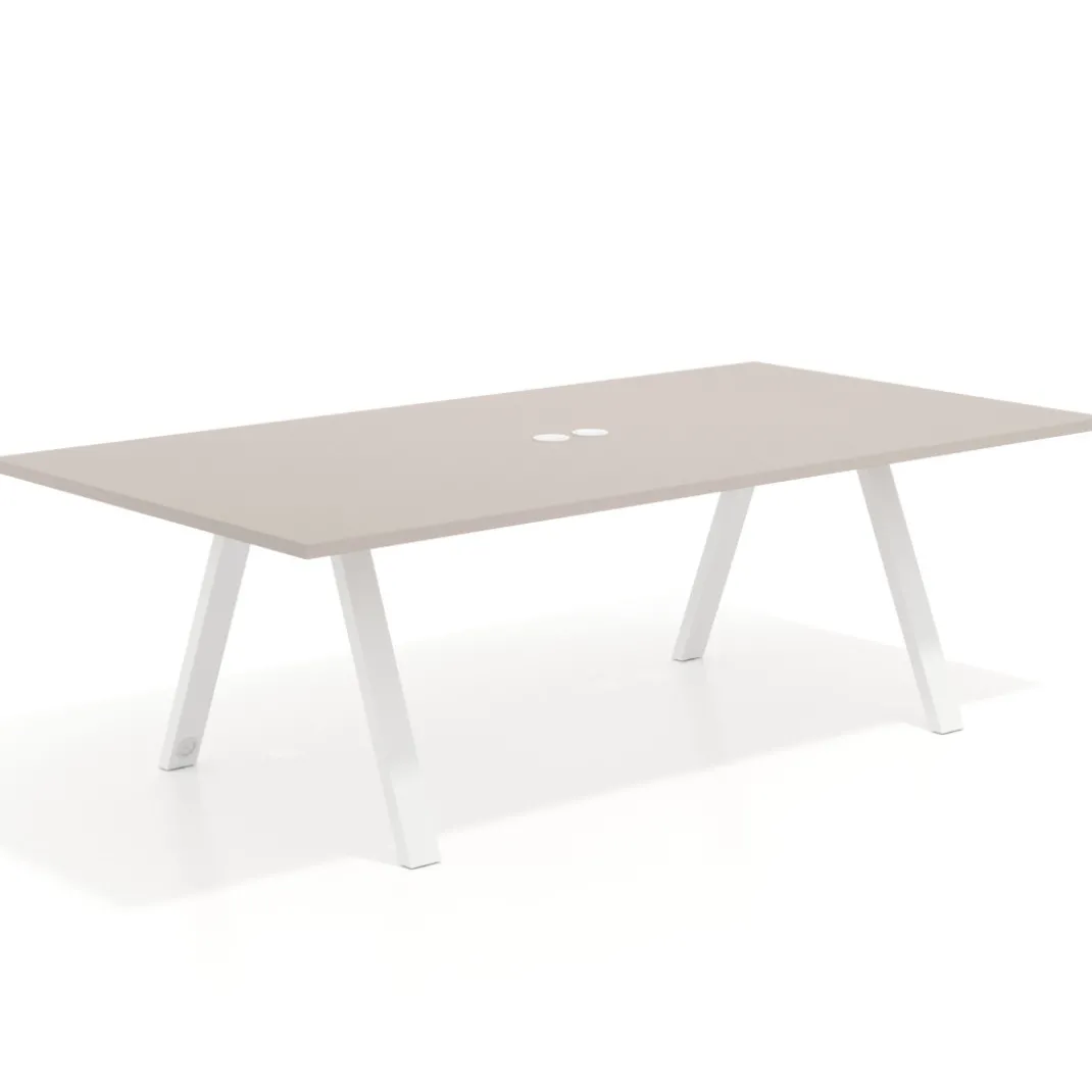 Mesa de reuniones rectangular UvePro fondo 126, patas interior, estructura blanca