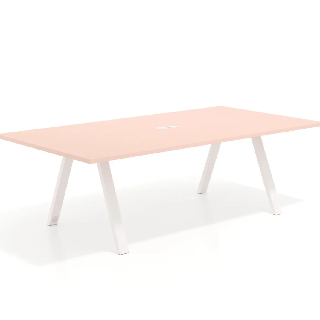 Mesa de reuniones rectangular UvePro fondo 126, patas interior, estructura blanca