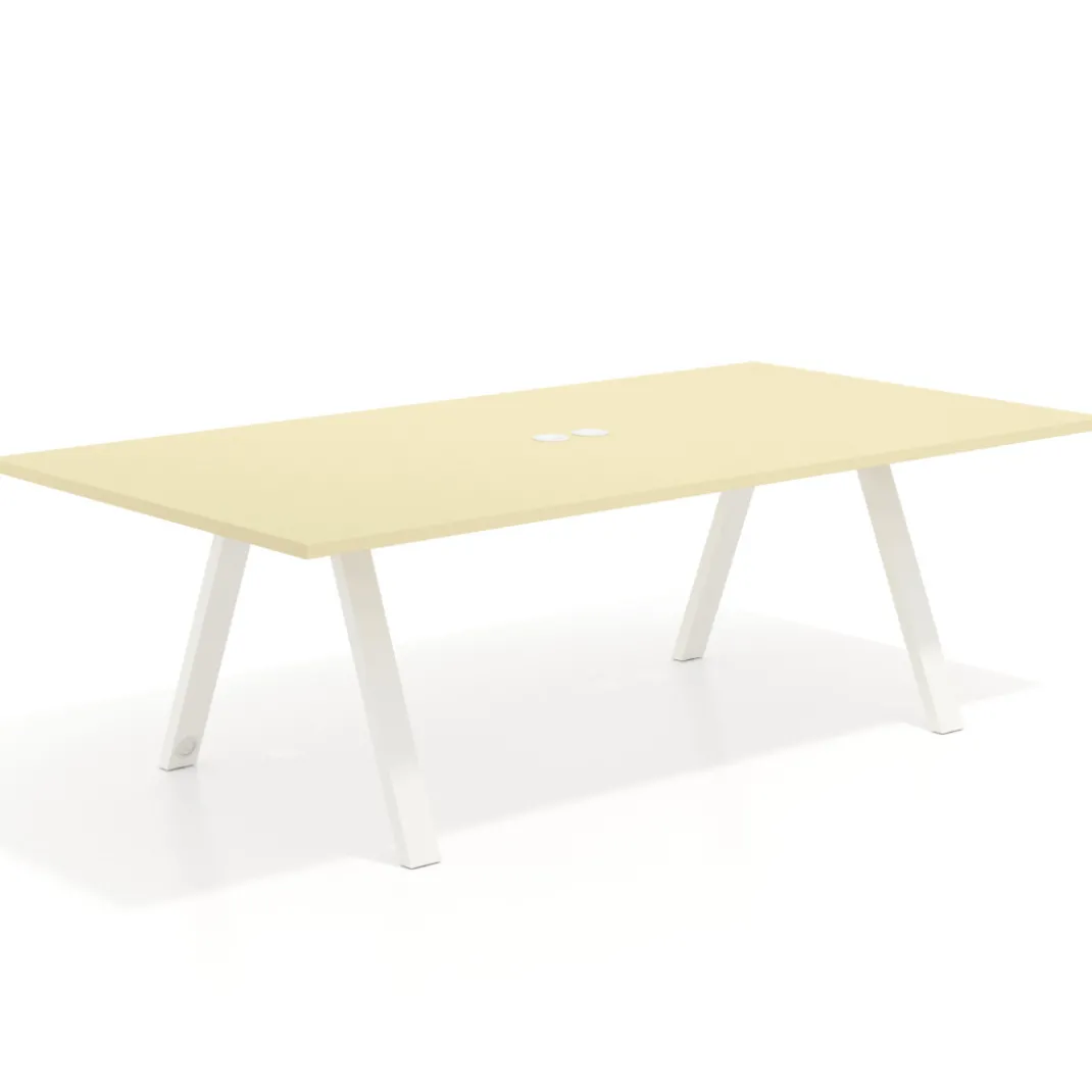 Mesa de reuniones rectangular UvePro fondo 126, patas interior, estructura blanca
