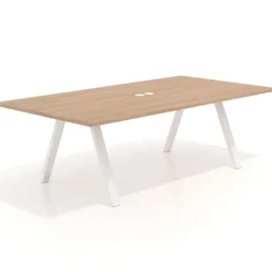 Mesa de reuniones rectangular UvePro fondo 126, patas interior, estructura blanca