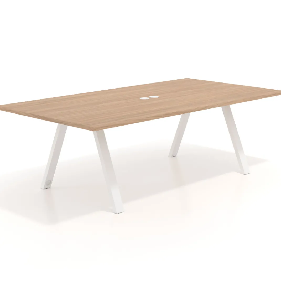 Mesa de reuniones rectangular UvePro fondo 126, patas interior, estructura blanca